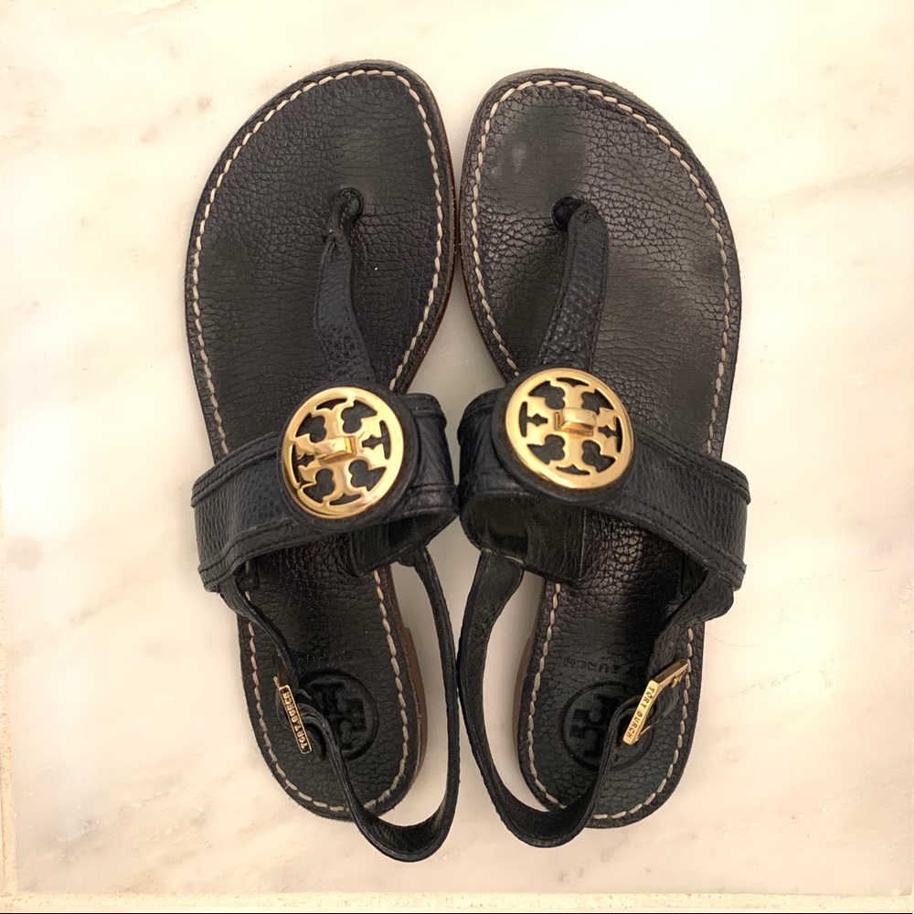 Tory Burch Bryce Navy and Gold Sandals - Size 7